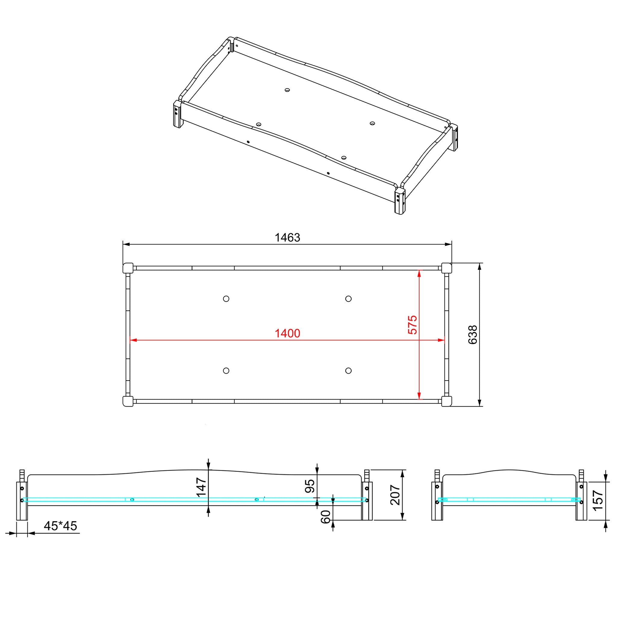 Stackable Wooden Bed (141 cm)
