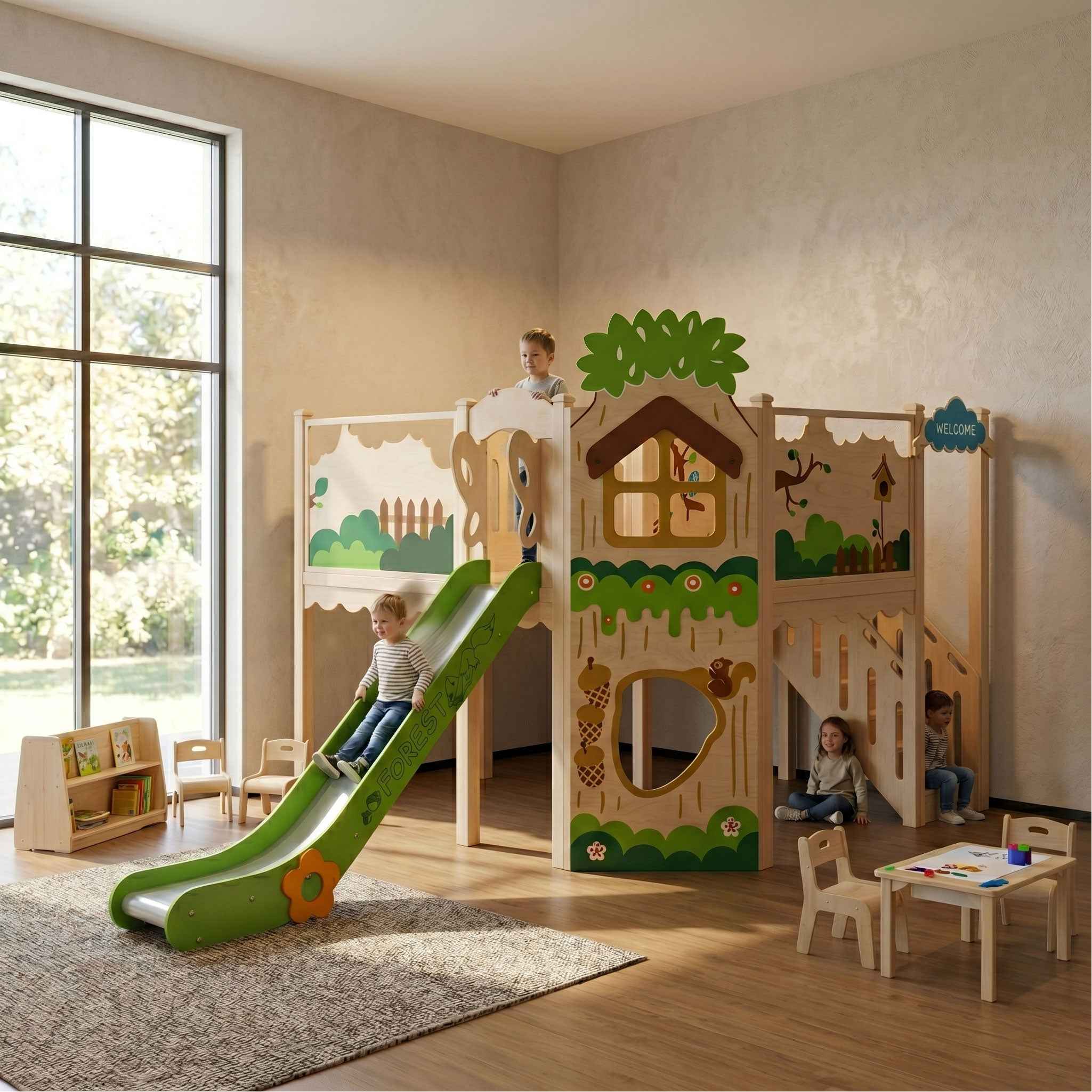 Two-Story Playhouse With Slide