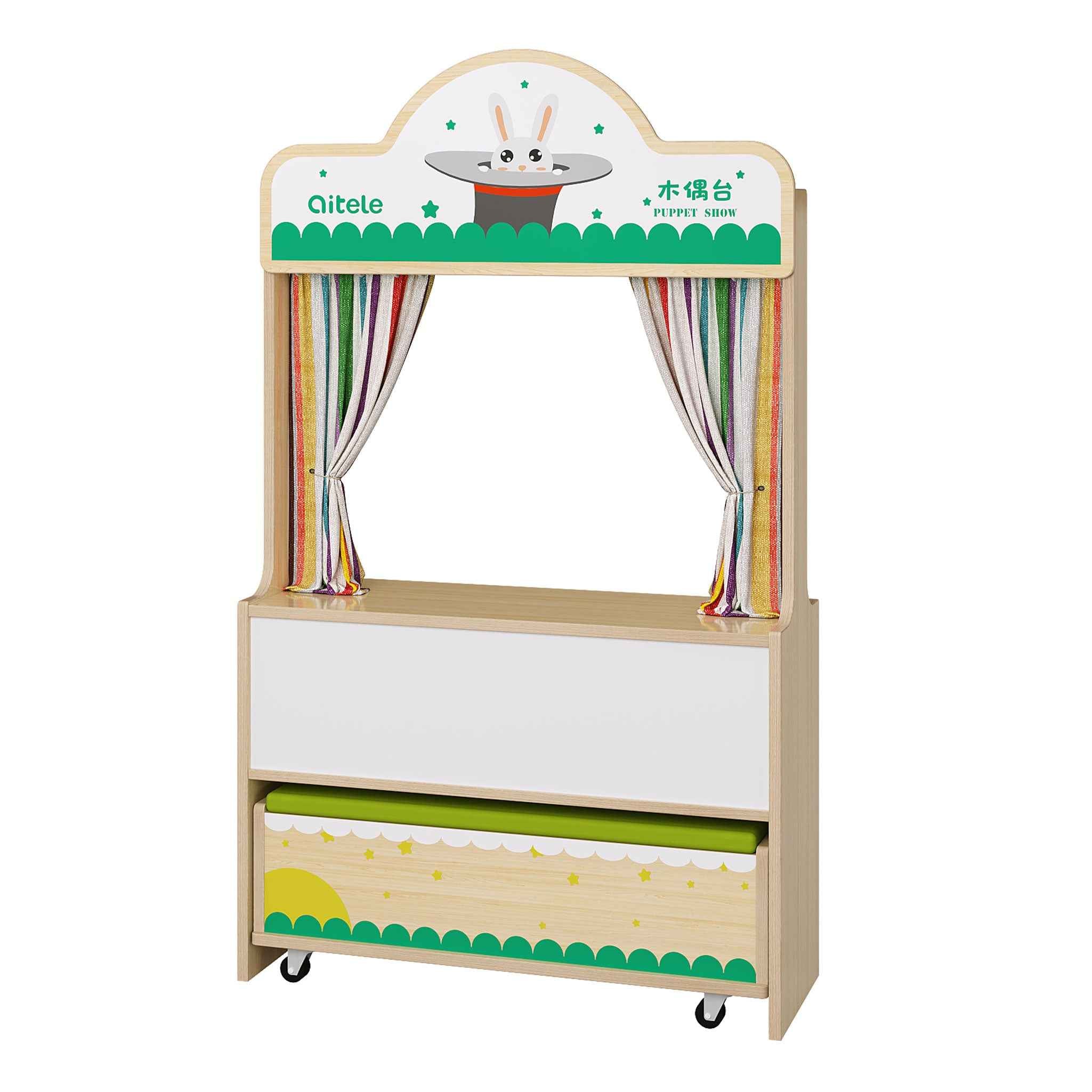 Puppet Theatre 'Abracadabra' With Small Wheeled Bench